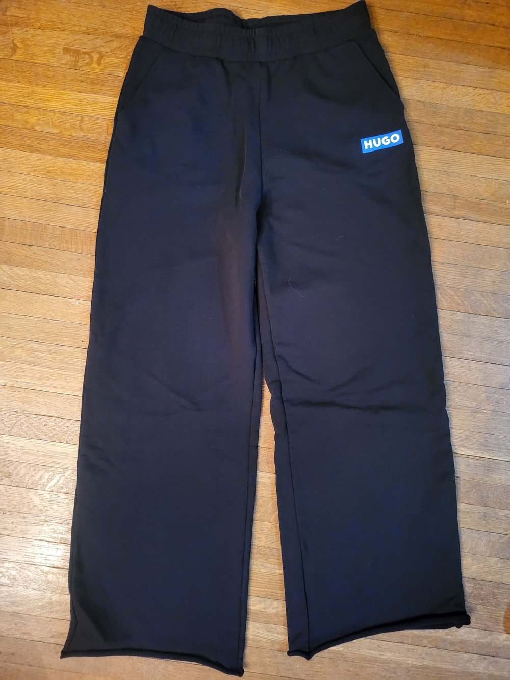 HUGO Black Wide-Leg Joggers with Blue Logo